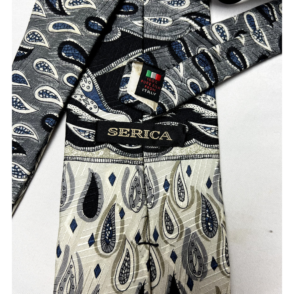 SERICA 100% Silk‎ Necktie ITALY Designer Muliticolor Paisley Rain Drops Luxury